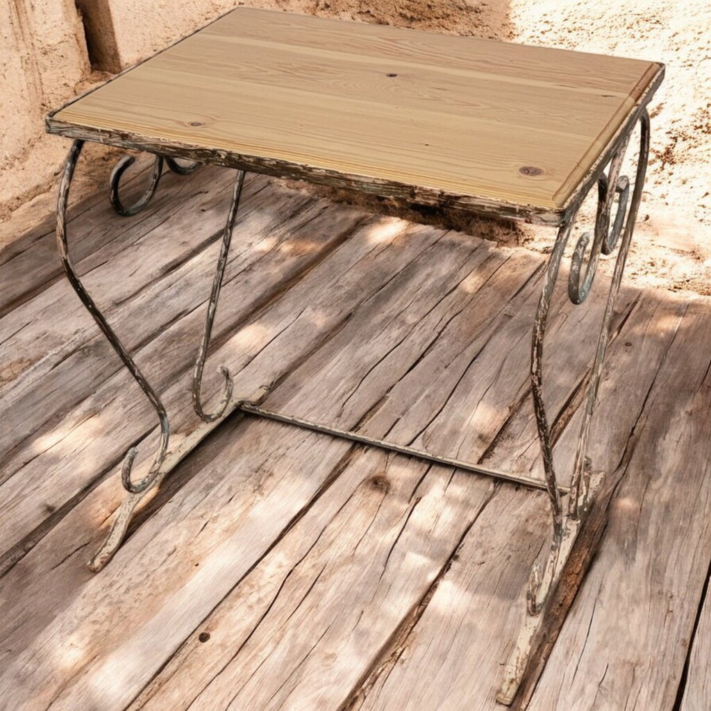 5822 Wrought Iron and Wood Side #Table