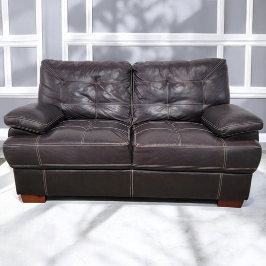 5829 Vegan Leather Top Stitch Brown Loveseat