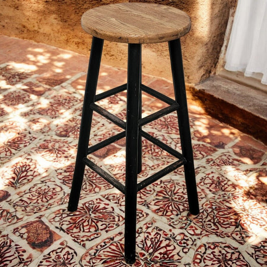 5908 Round Oak and Black Barstool