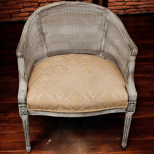 5920 Vintage Cane Back Upholstered Arm #Chair