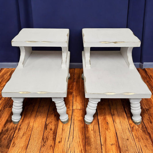 5921- 5922 Vintage Shabby White 2 Tier Side Table