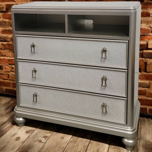 5952 Glam Silver 3 Drawer Cubby Chest