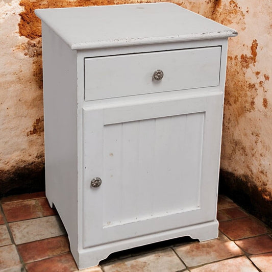 5975 White Country Cabinet Side Table with Drawer