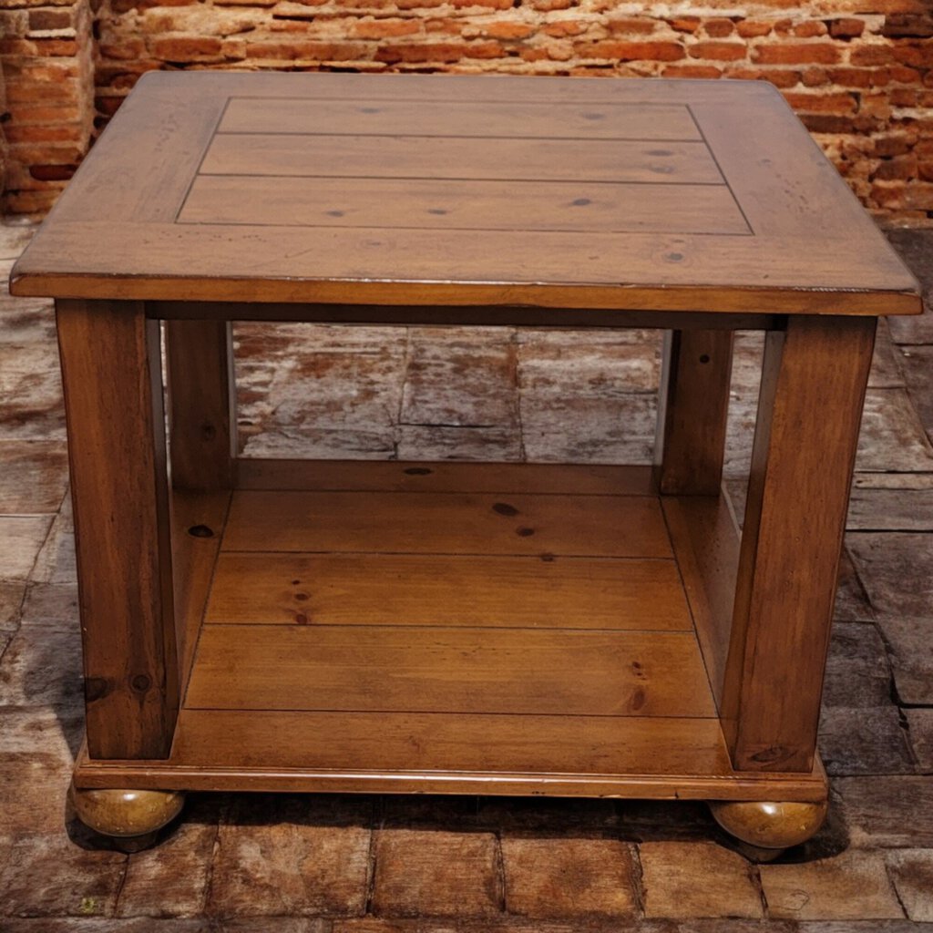 5988 Pine Two Tier Side Table with Bun Feet