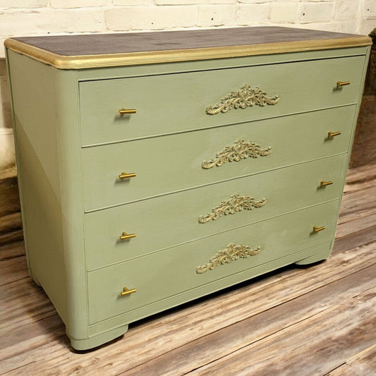 6018 Vintage Sage and Gold 4 Drawer #Chest