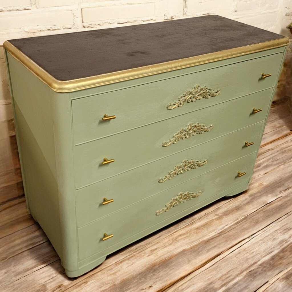 6018 Vintage Sage and Gold 4 Drawer #Chest