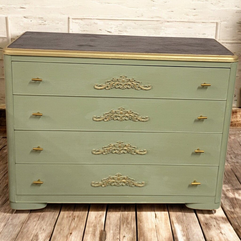 6018 Vintage Sage and Gold 4 Drawer #Chest