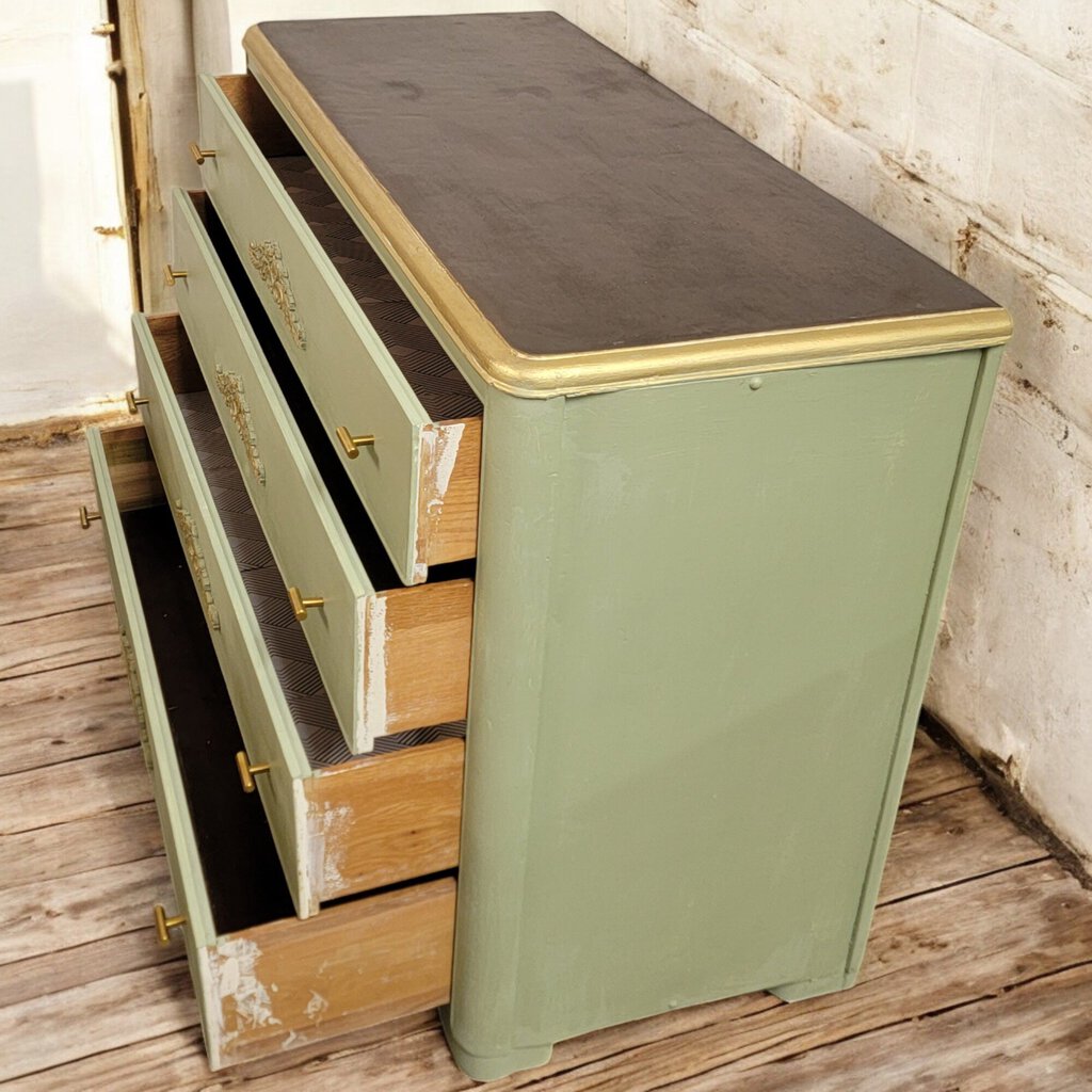 6018 Vintage Sage and Gold 4 Drawer #Chest