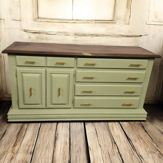 6022 Green,Gold & Dark Pine Chunky Wood #Dresser