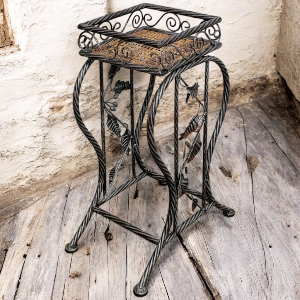 6028 Woven Reed and Metal Plant Stand