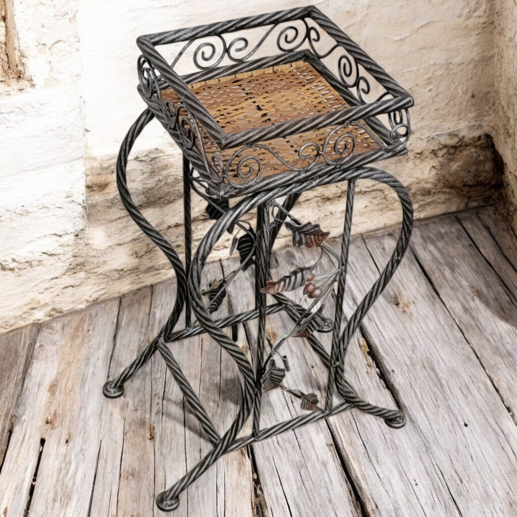 6028 Woven Reed and Metal Plant Stand