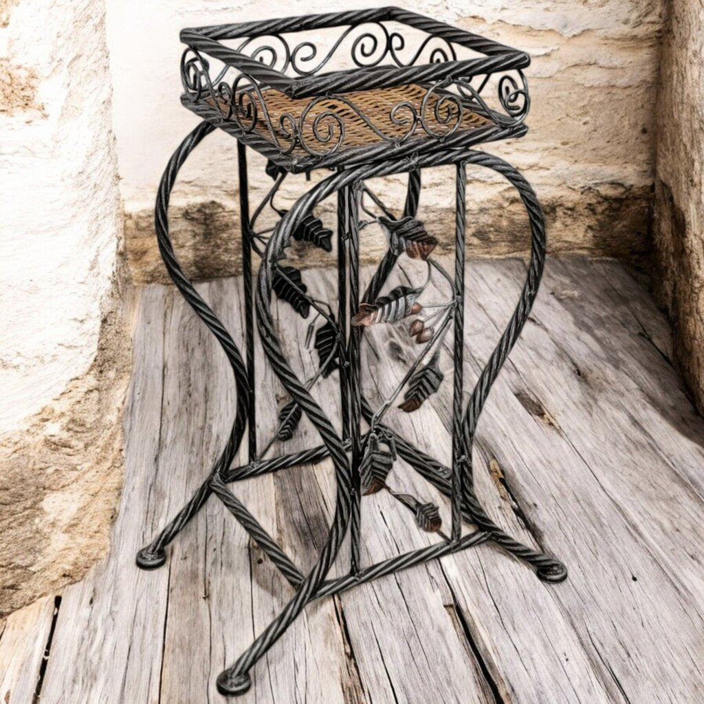 6028 Woven Reed and Metal Plant Stand