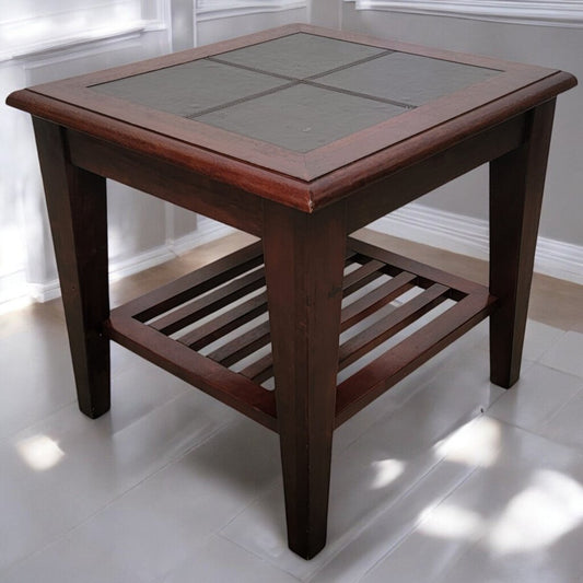 6029 Cherry and Leather 2 Tier Side Table