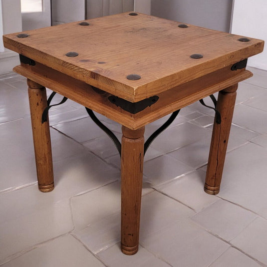 6037 Wood and Metal Side Table with Nailhead Detail