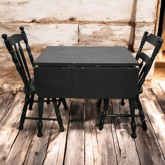 6068 Shabby Black Kitchen Table with 2 Chairs