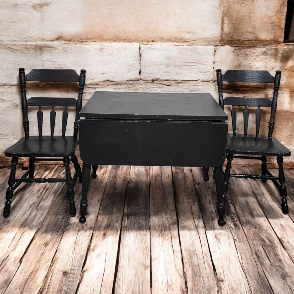 6068 Shabby Black Kitchen Table with 2 Chairs