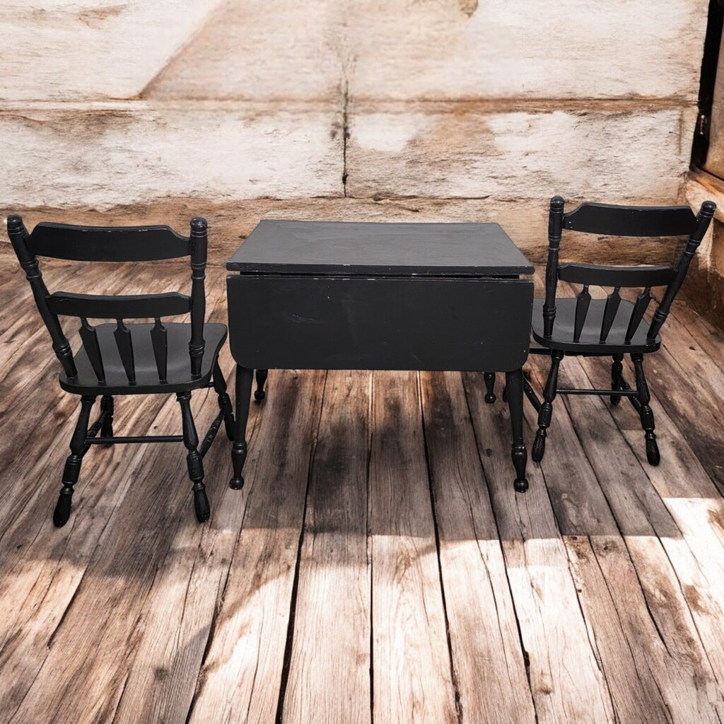 6068 Shabby Black Kitchen Table with 2 Chairs