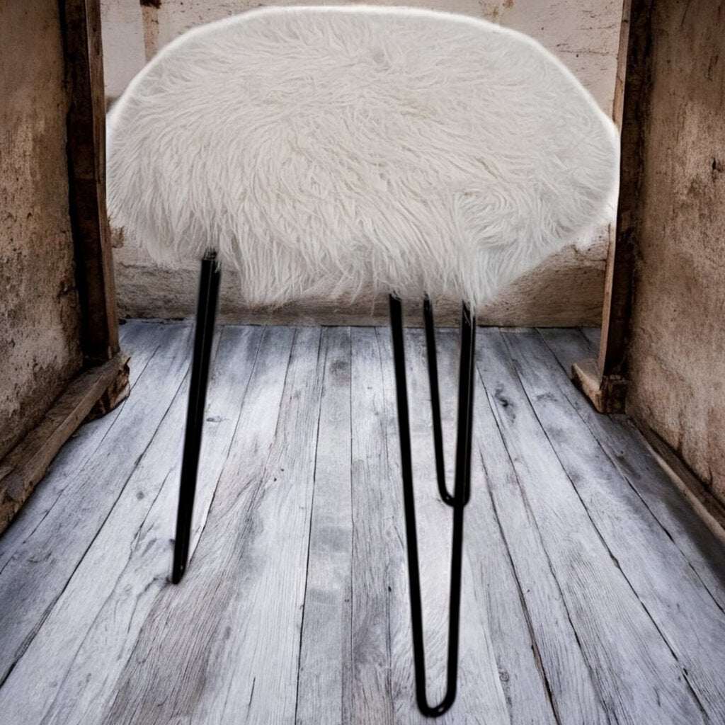 6076 Fuzzy White #Stool with Hairpin Legs