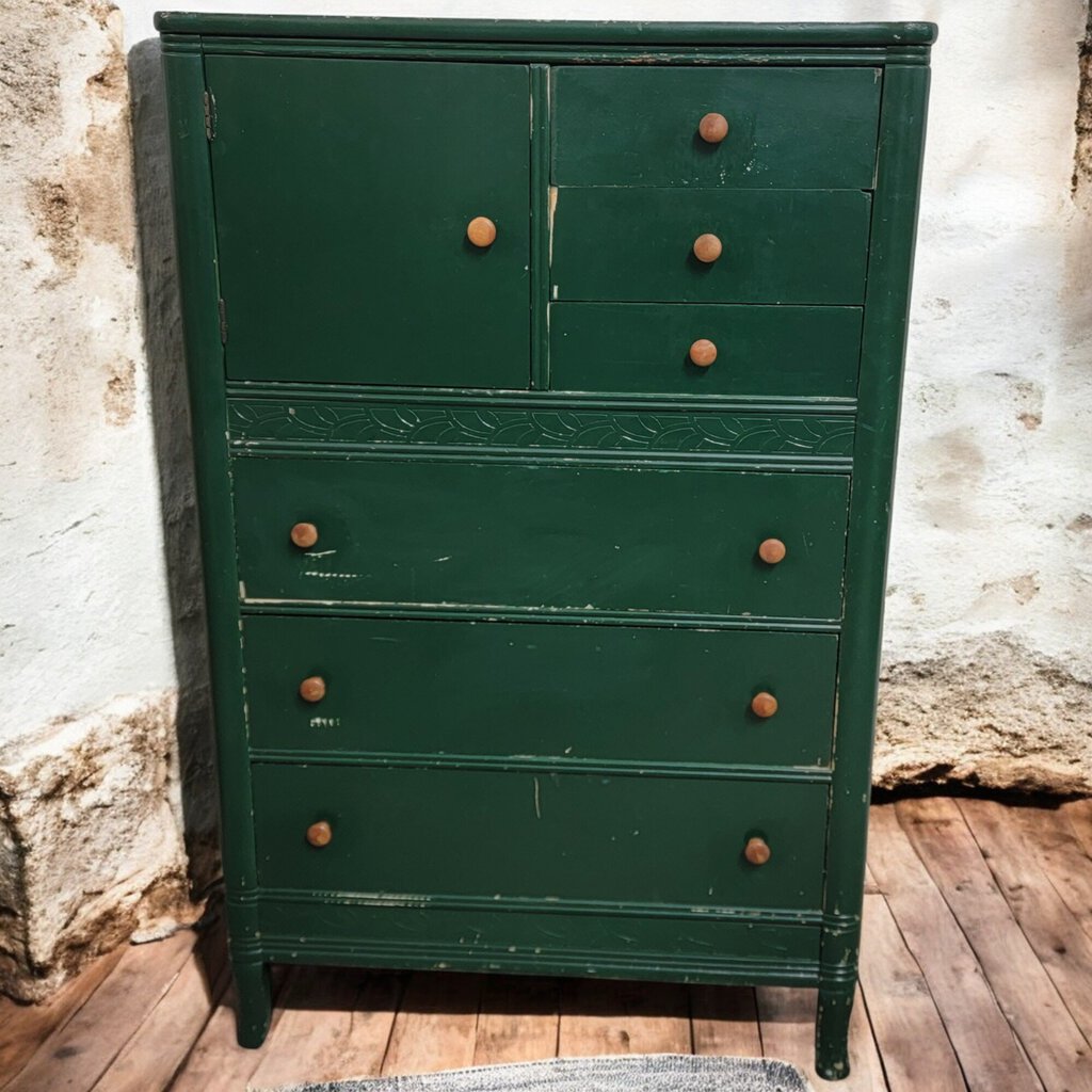 6082 Antique Green Wardrobe Chest