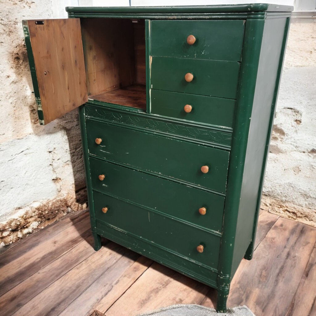 6082 Antique Green Wardrobe Chest