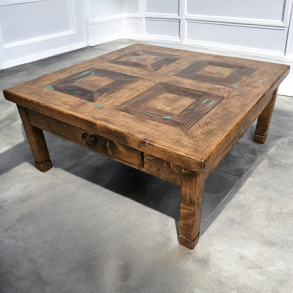 6086 Western Square Coffee Table with Turquoise Inlay