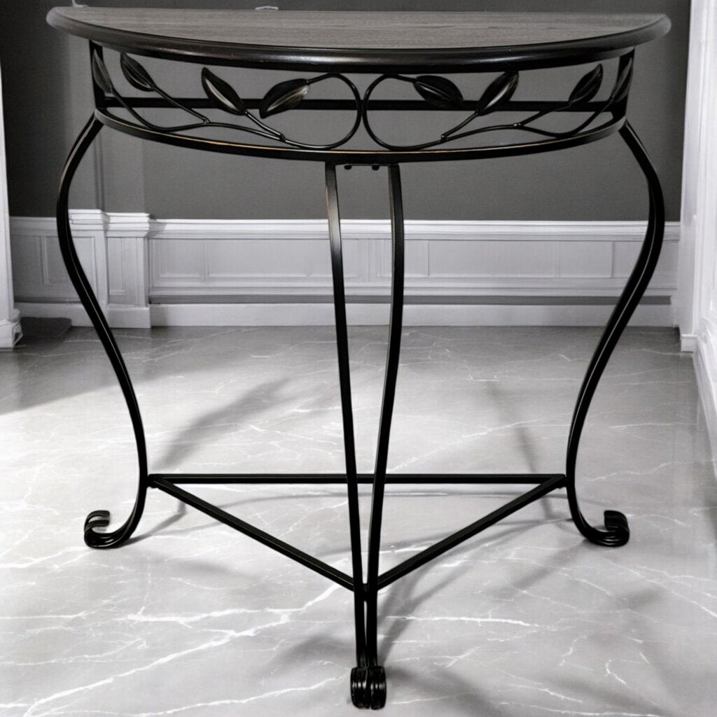 6139 Oak and Metal Half Round Console #Table