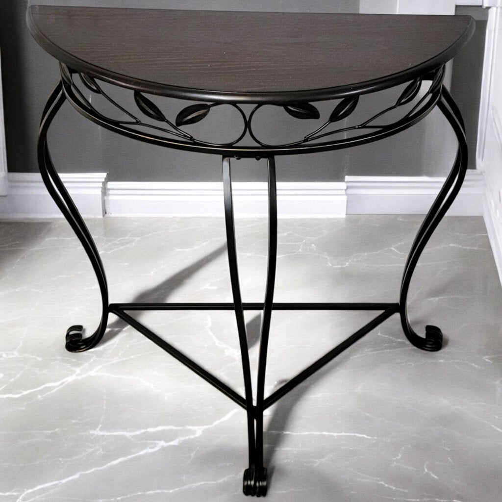 6139 Oak and Metal Half Round Console #Table