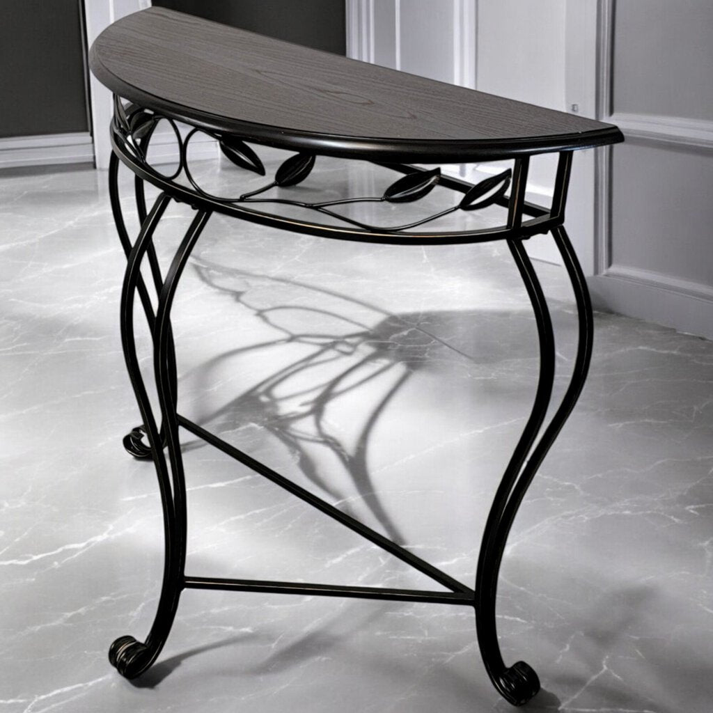 6139 Oak and Metal Half Round Console #Table