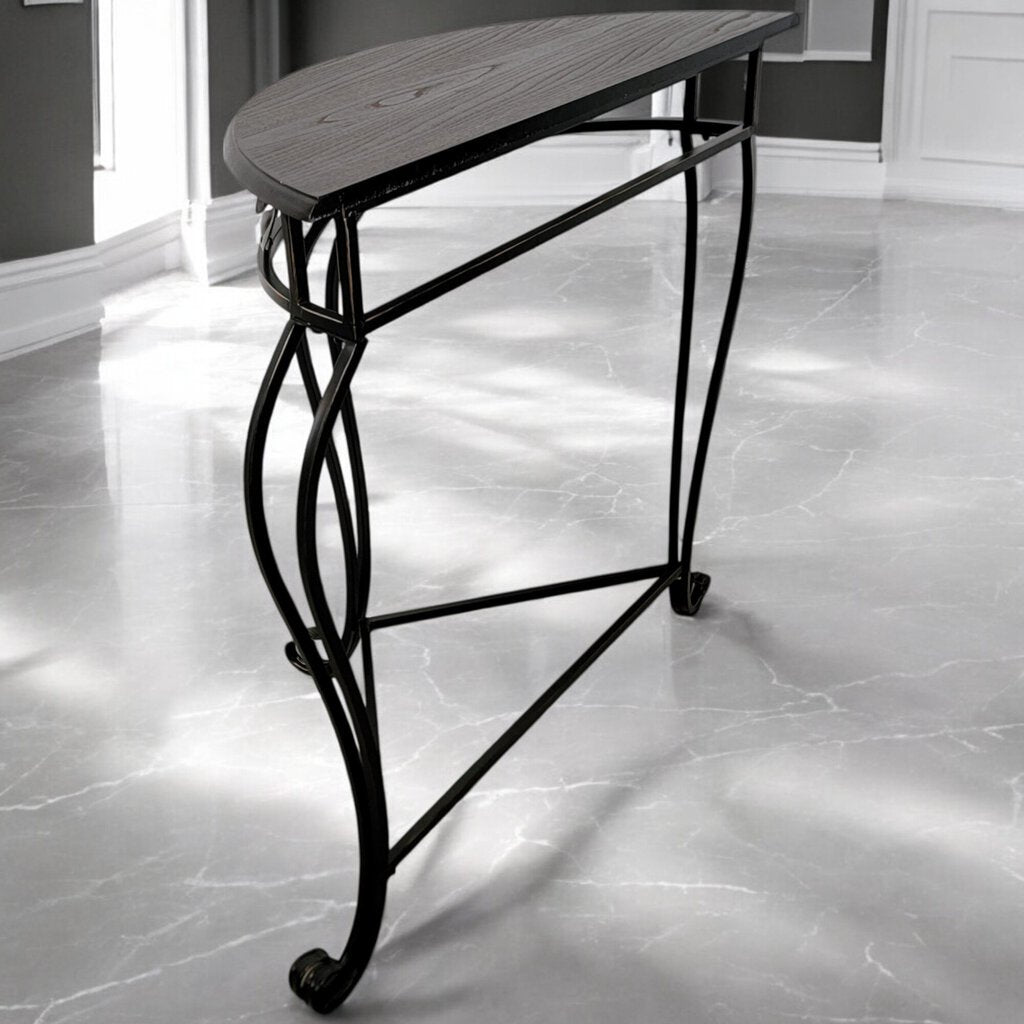 6139 Oak and Metal Half Round Console #Table