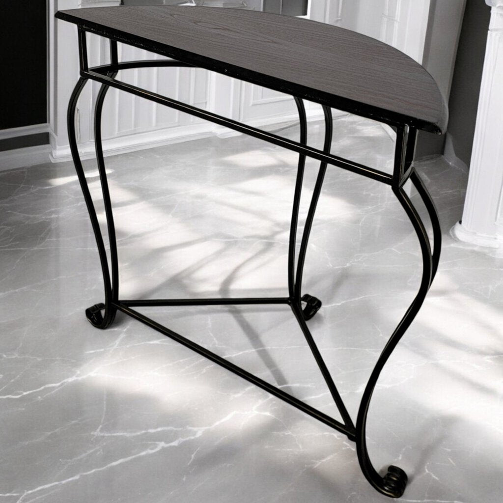 6139 Oak and Metal Half Round Console #Table