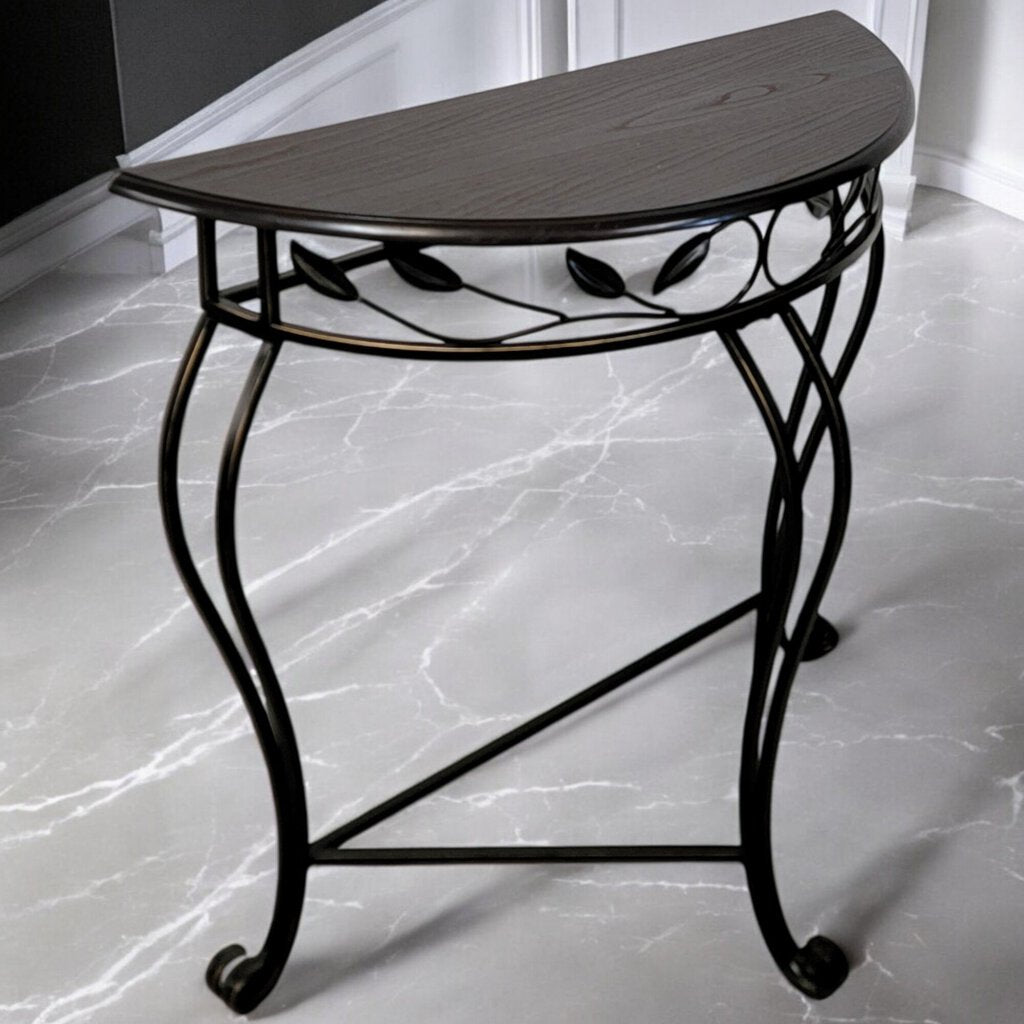 6139 Oak and Metal Half Round Console #Table