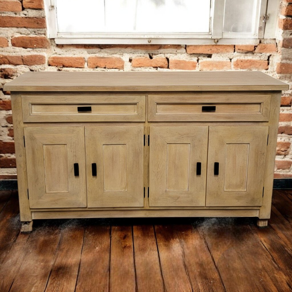 6141 Contemporary Pickled Wood Double Buffet