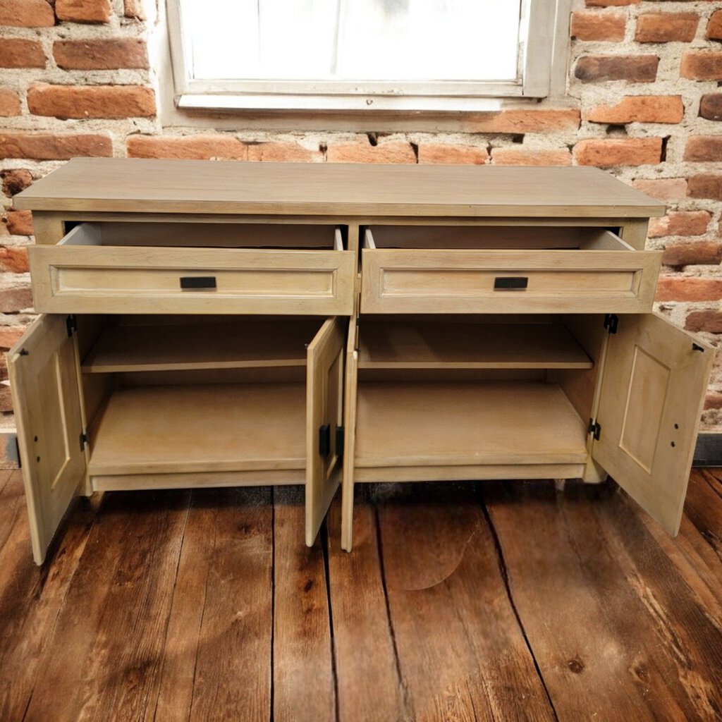 6141 Contemporary Pickled Wood Double Buffet