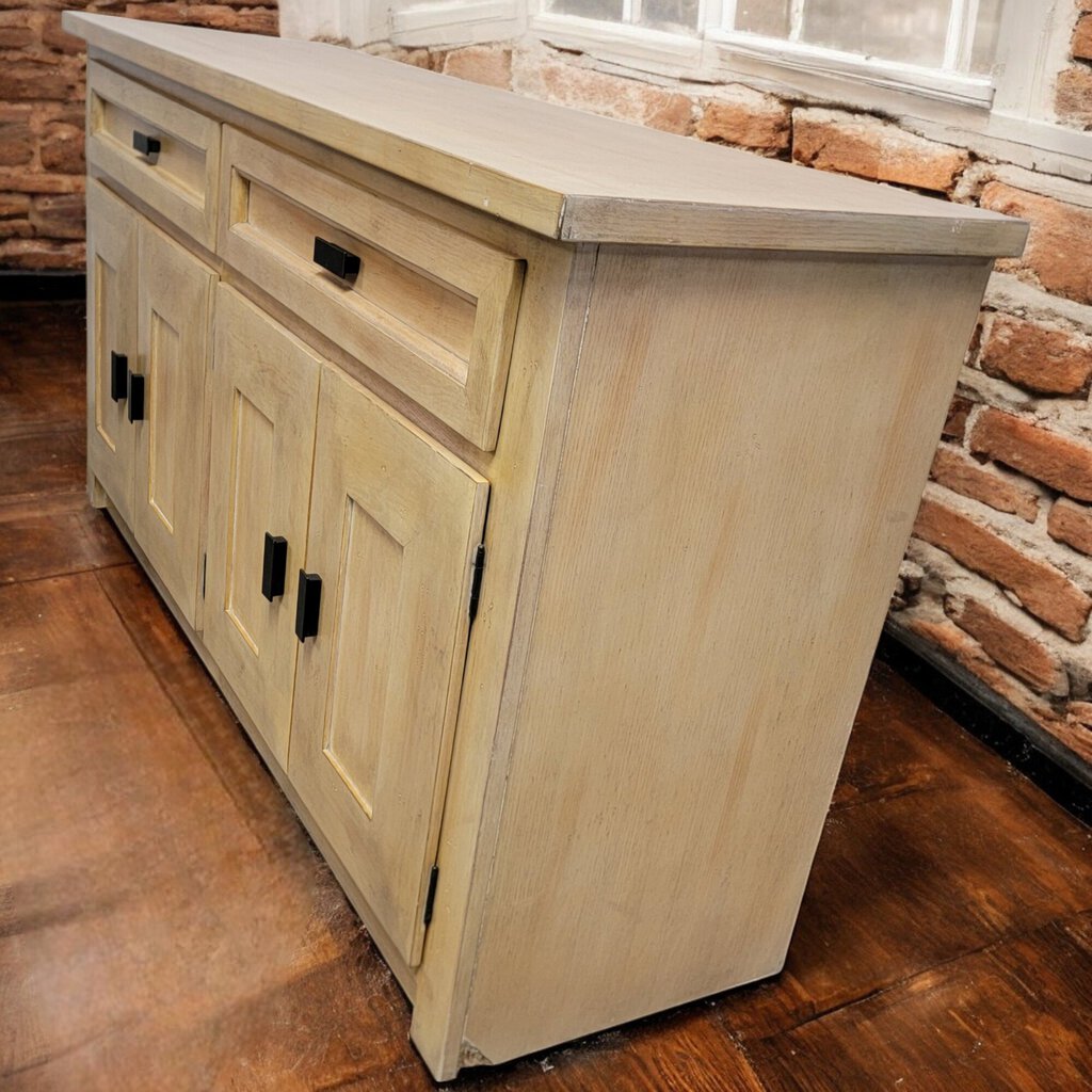 6141 Contemporary Pickled Wood Double Buffet