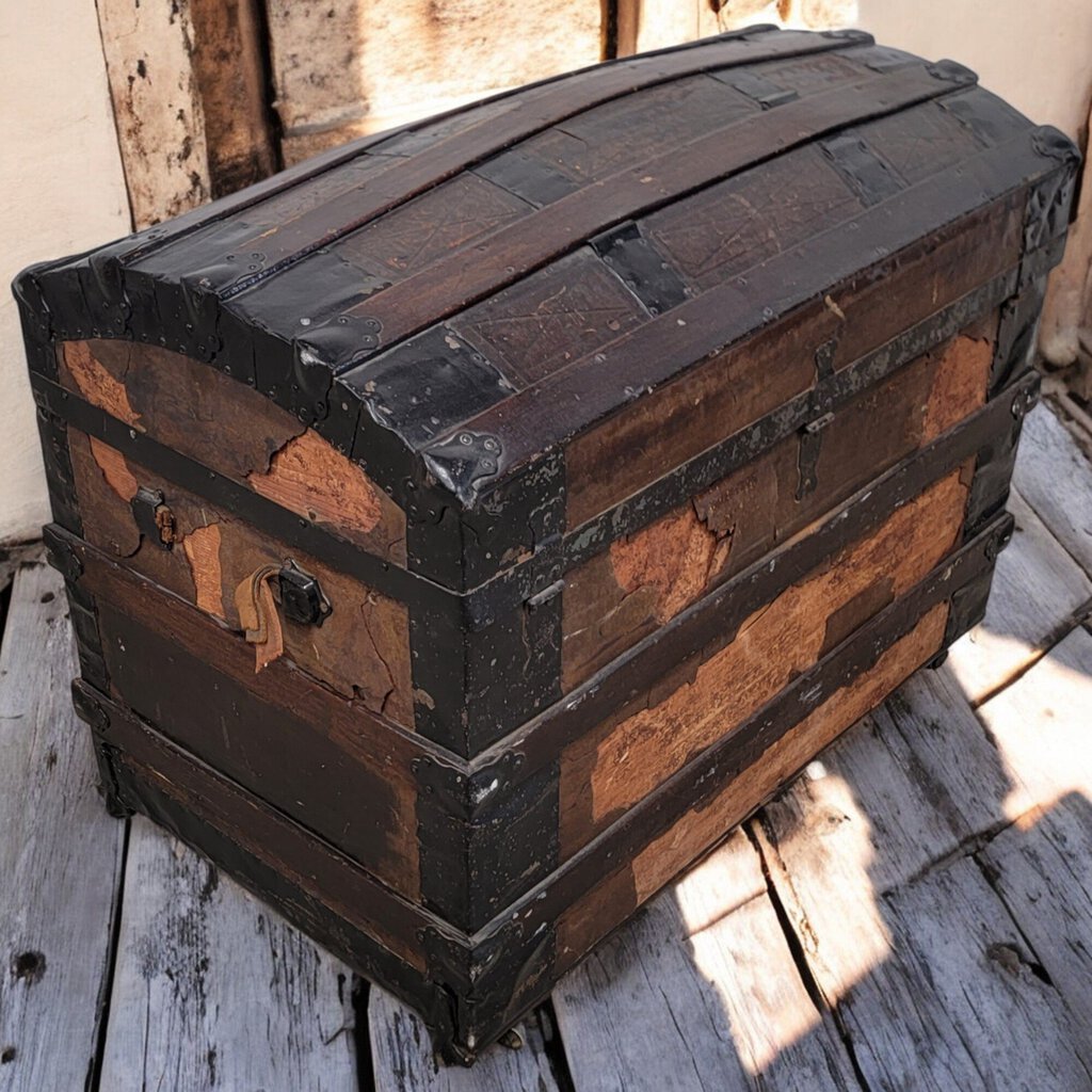 6160 Vintage Oak and Metal Steamer #Trunk on Wheels