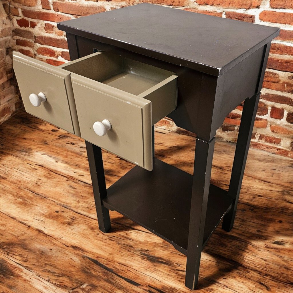 6200 Coffee and Taupe 2 TIer Accent Table with Drawer