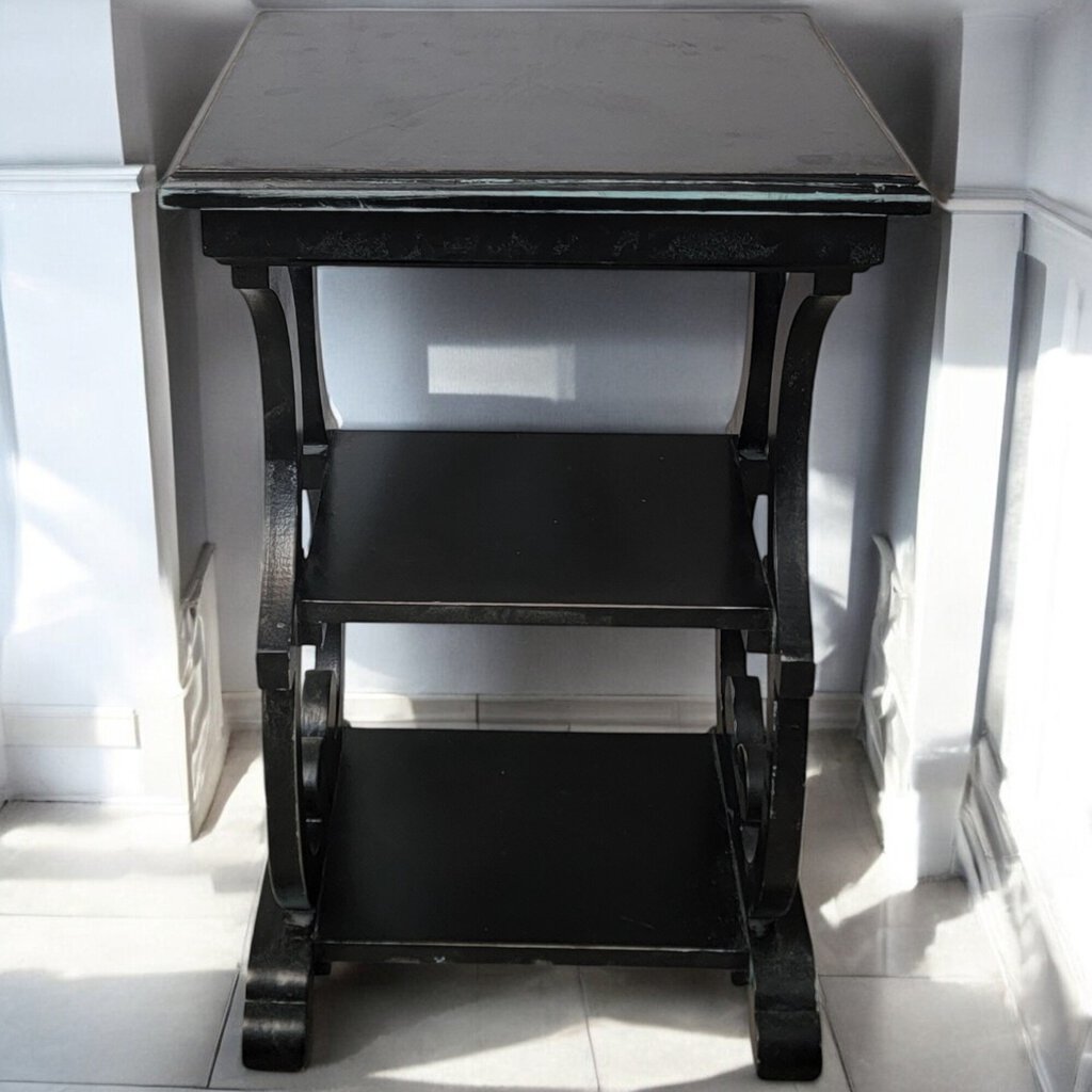 6208 Shabby Black Ornate Side #Table