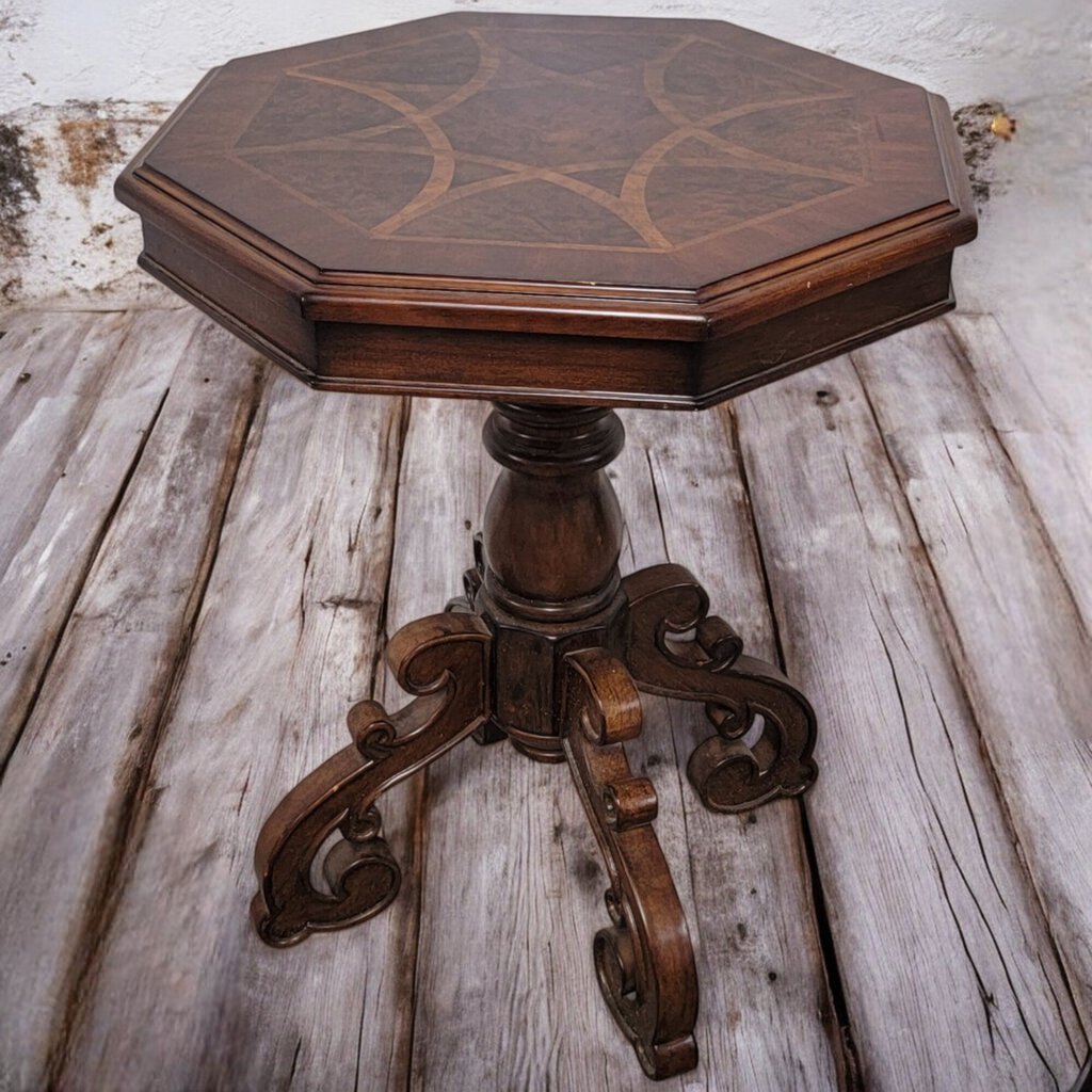 6216 Inlaid Octogon Pedestal Side #Table