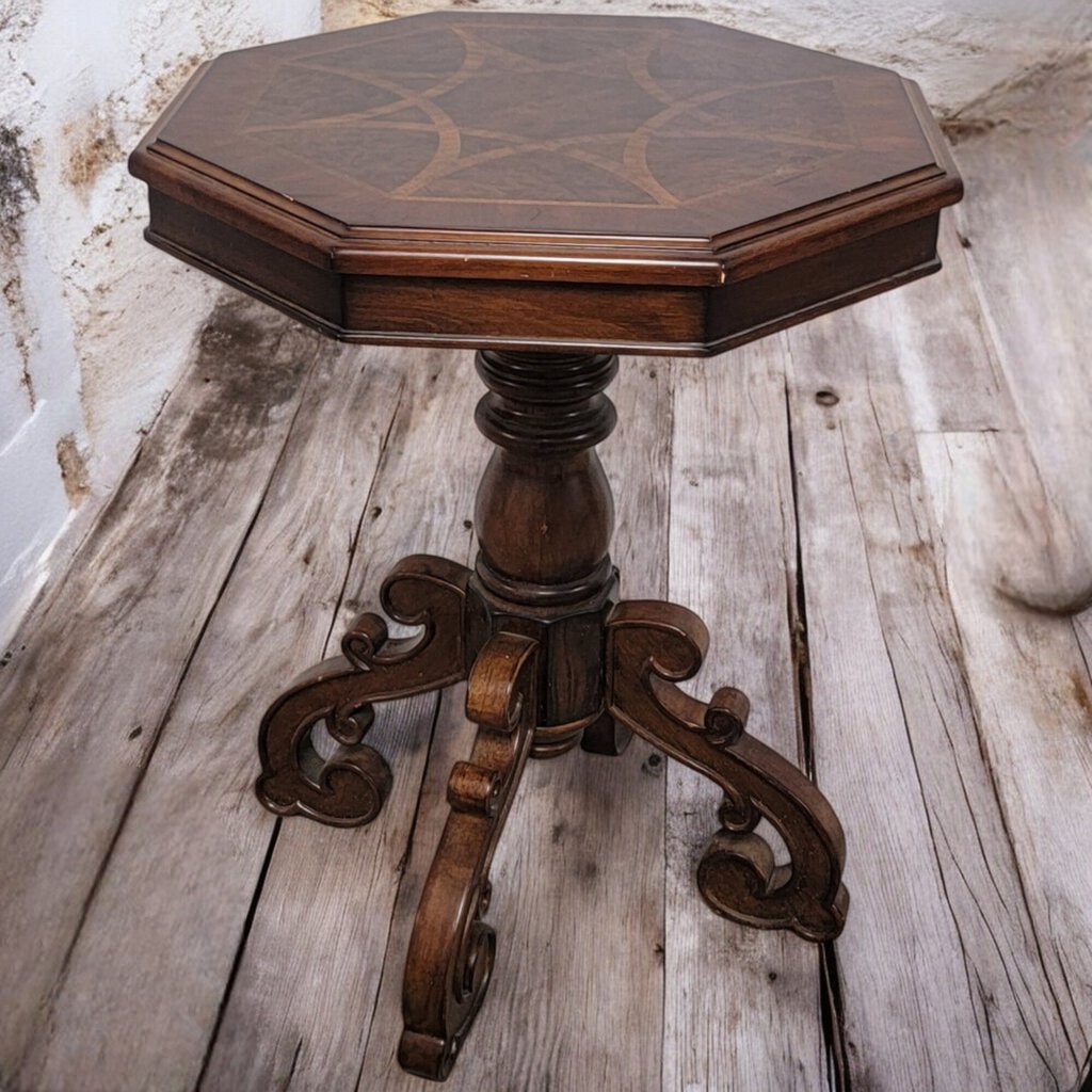 6216 Inlaid Octogon Pedestal Side #Table