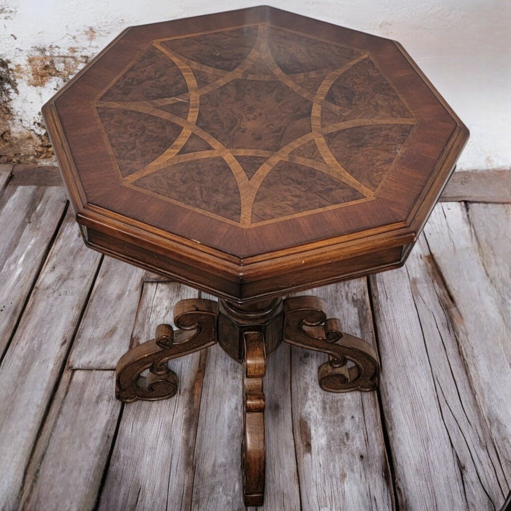 6216 Inlaid Octogon Pedestal Side #Table