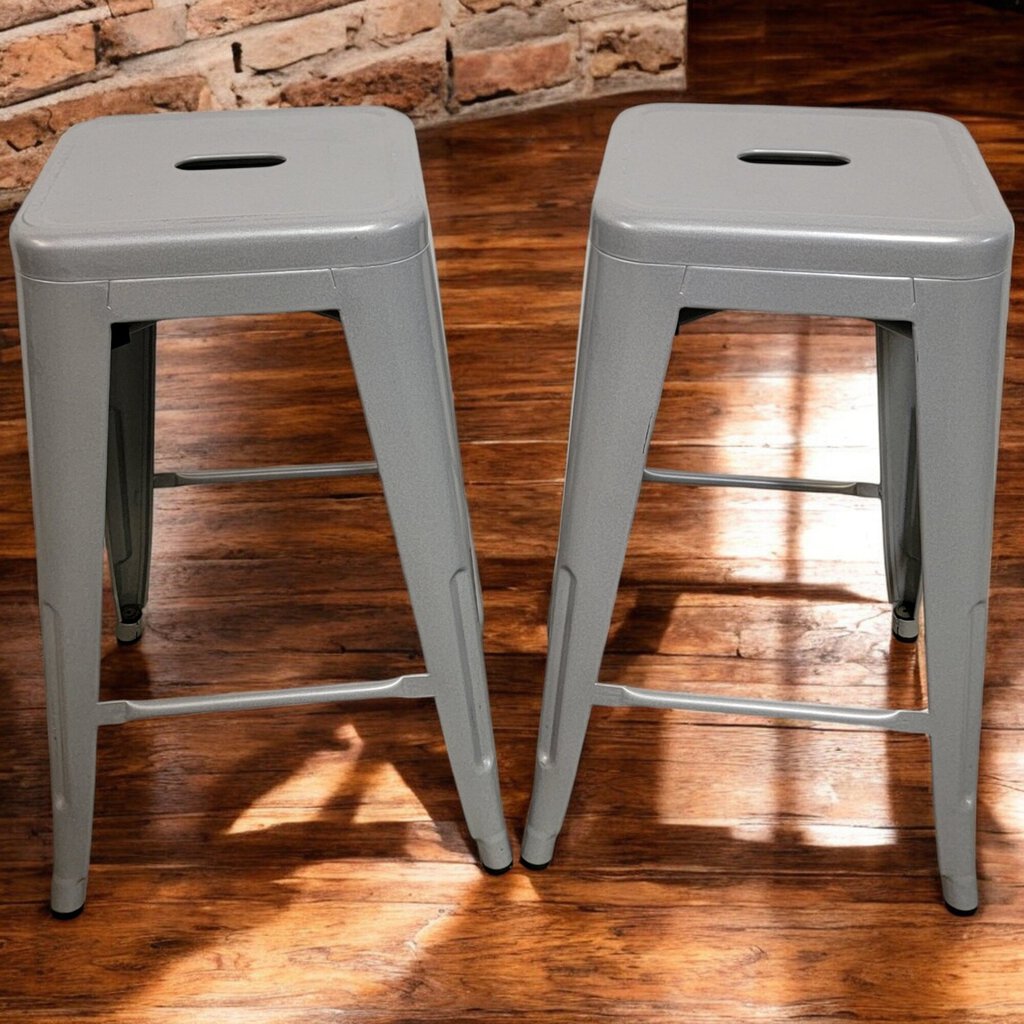 6242-6243 Silver Metal Square Barstool