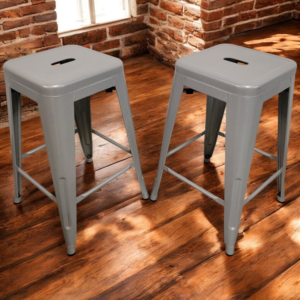 6242-6243 Silver Metal Square Barstool