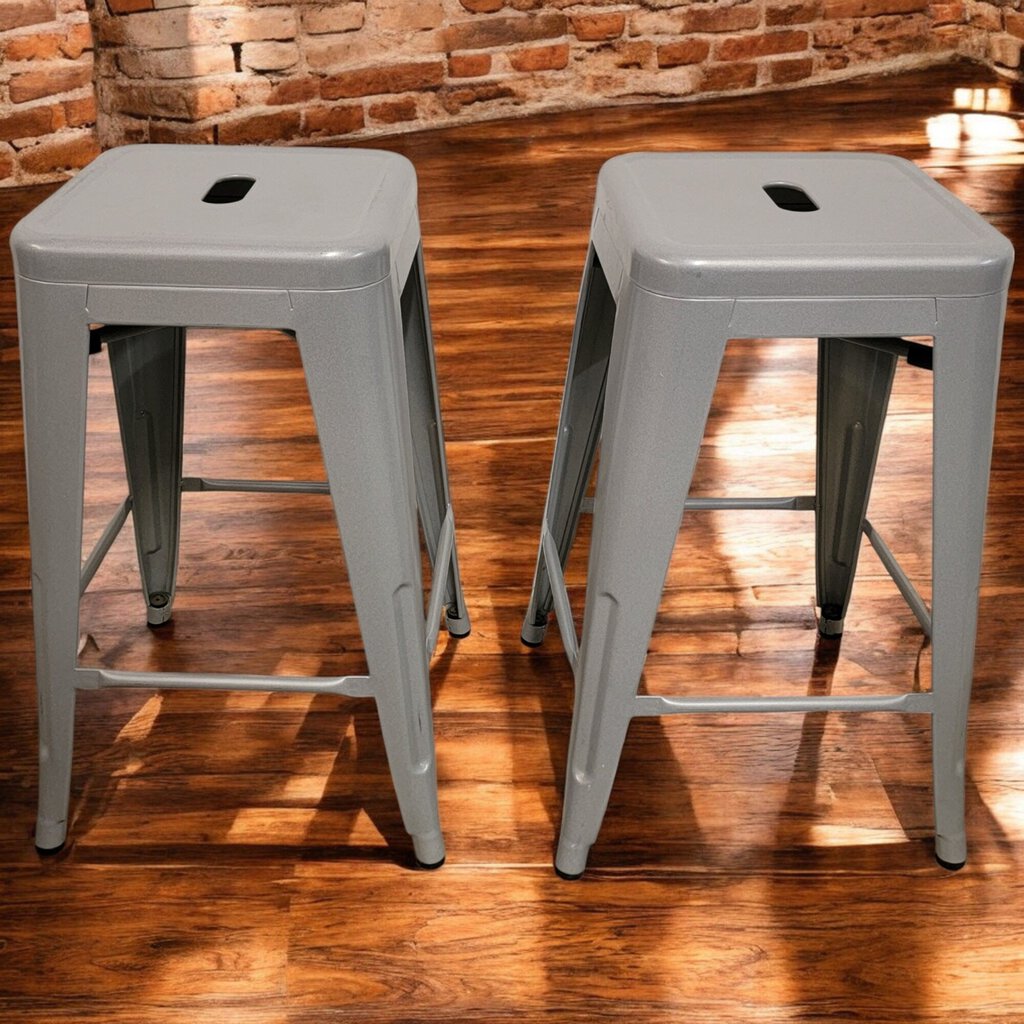 6242-6243 Silver Metal Square Barstool