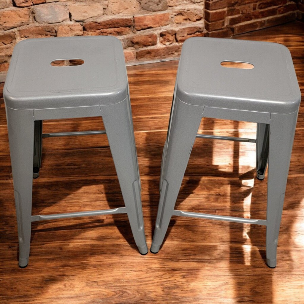 6242-6243 Silver Metal Square Barstool