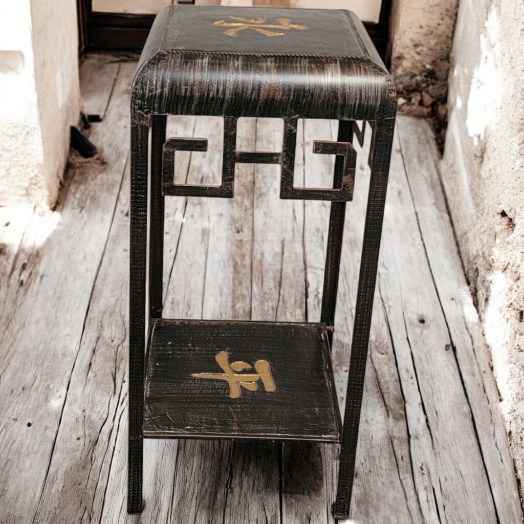 6244 Metal 2 Tier Asian Inspired Accent Table