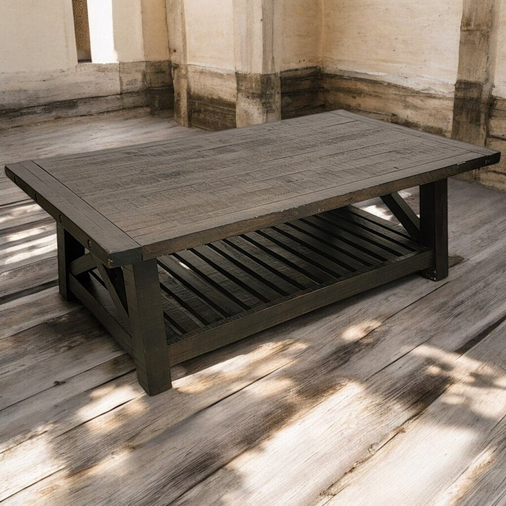 6251 Espresso Farmhouse Coffee Table w Shelf