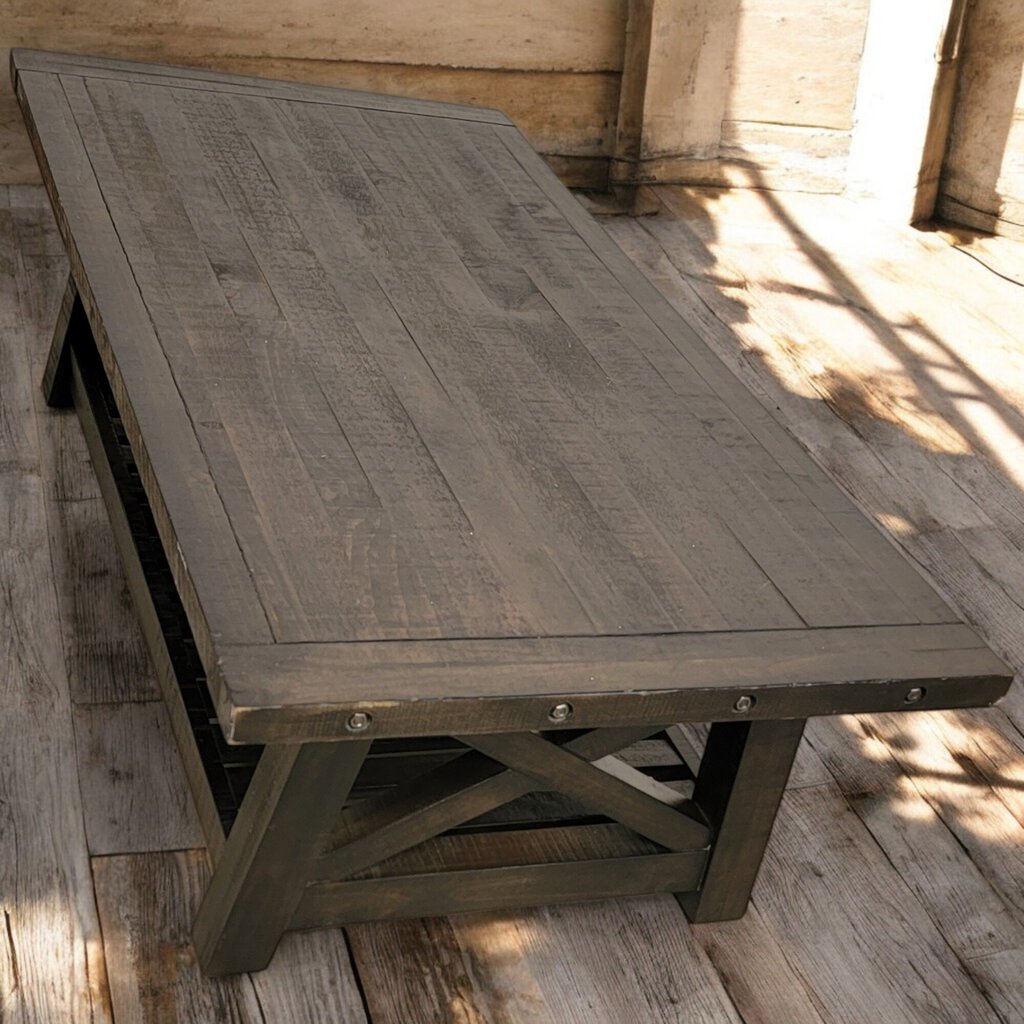 6251 Espresso Farmhouse Coffee Table w Shelf