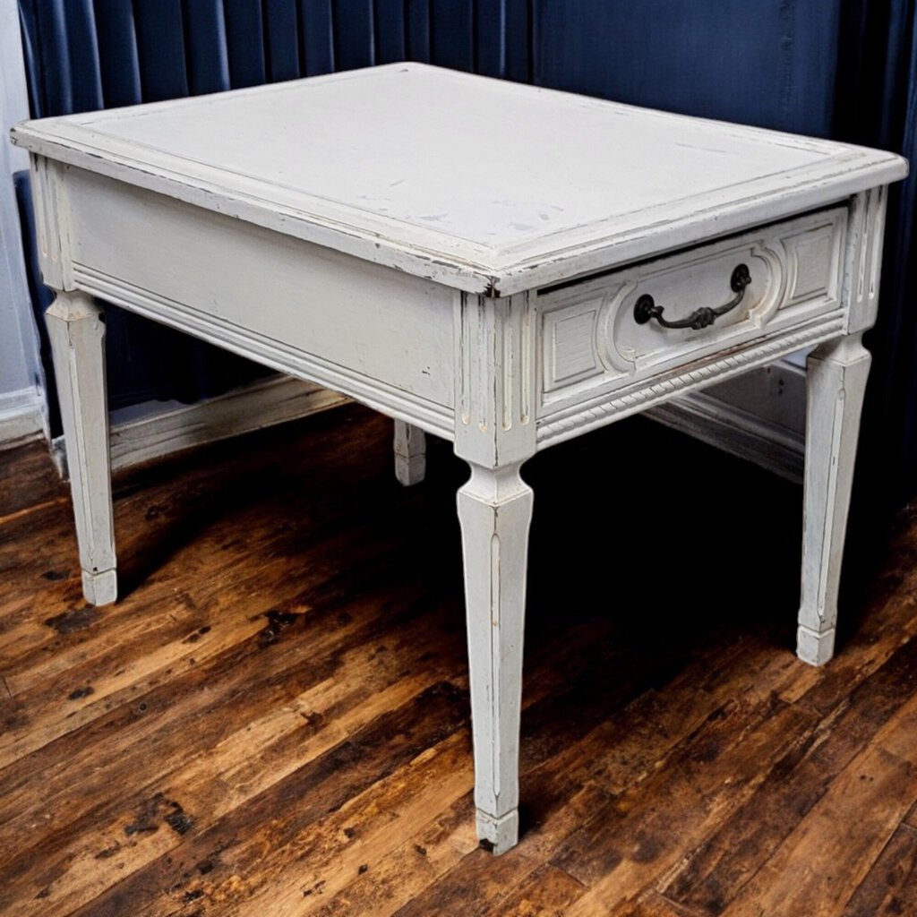 6254 Vintage Shabby White Side #Table with Drawer