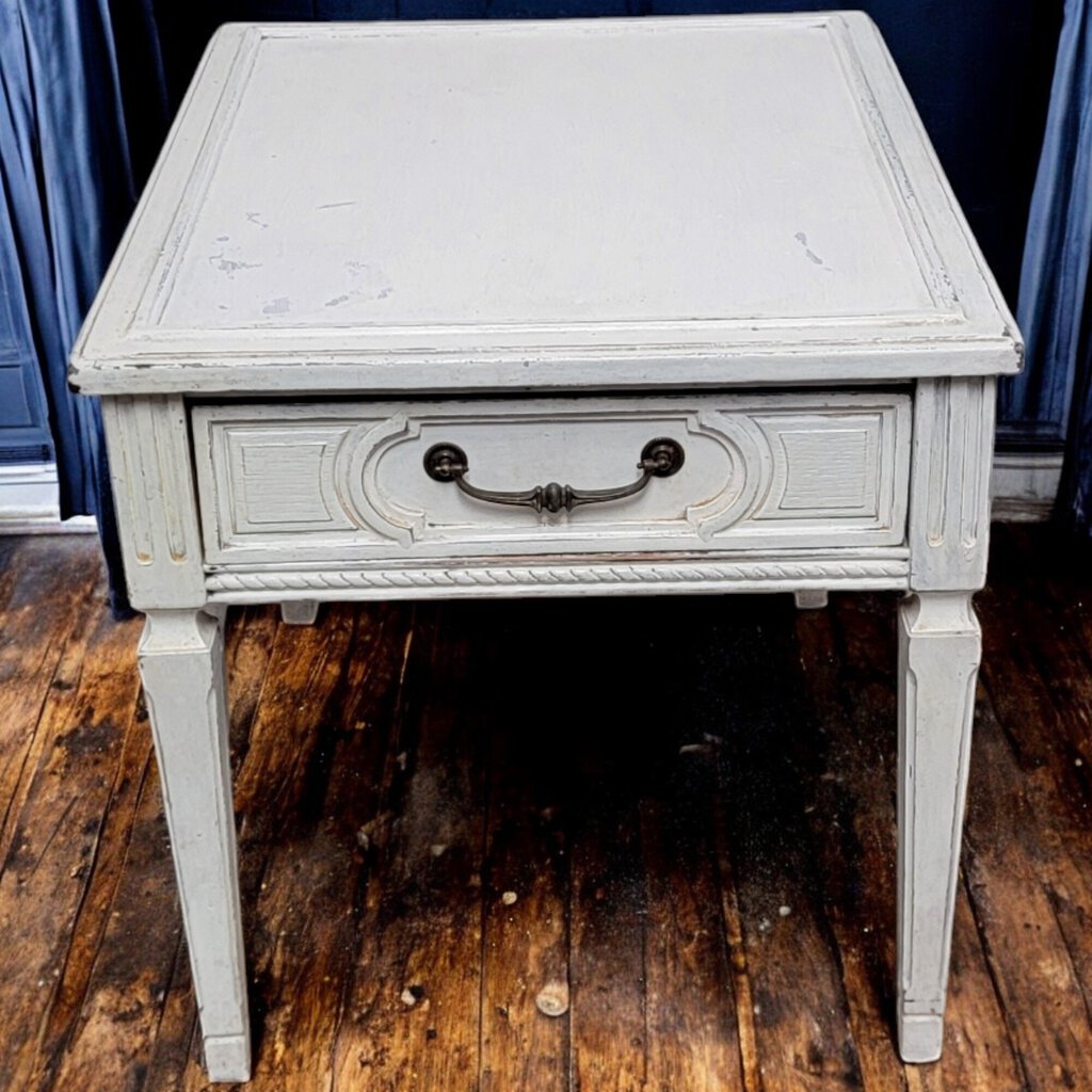 6254 Vintage Shabby White Side #Table with Drawer