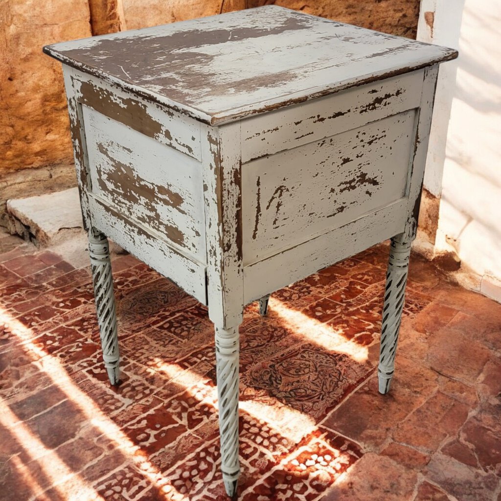 6263 Antique Shabby White 2 Drawer Side Table